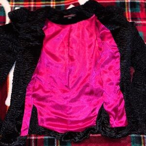 Betsy Johnson Black Crushed velvet Jacket Hot Pink Lining Vintage
